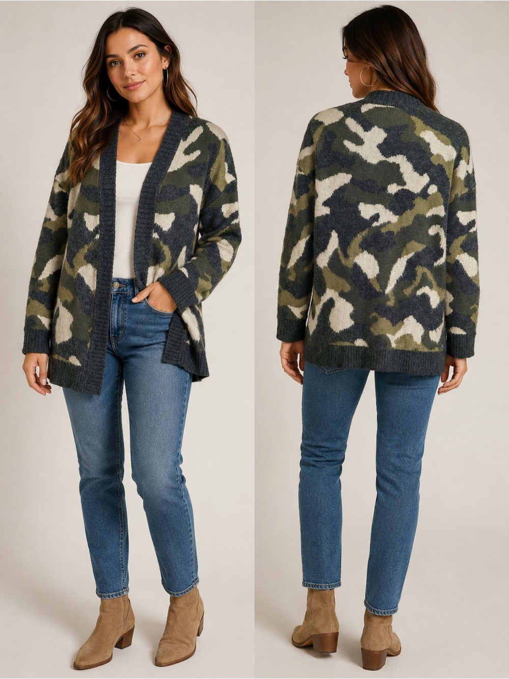 Universal Thread Olive Green Camo Open Front Cardigan S Small